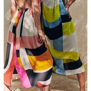 mapoesie  Silk Colorful Geometric Maxi Dress One Size